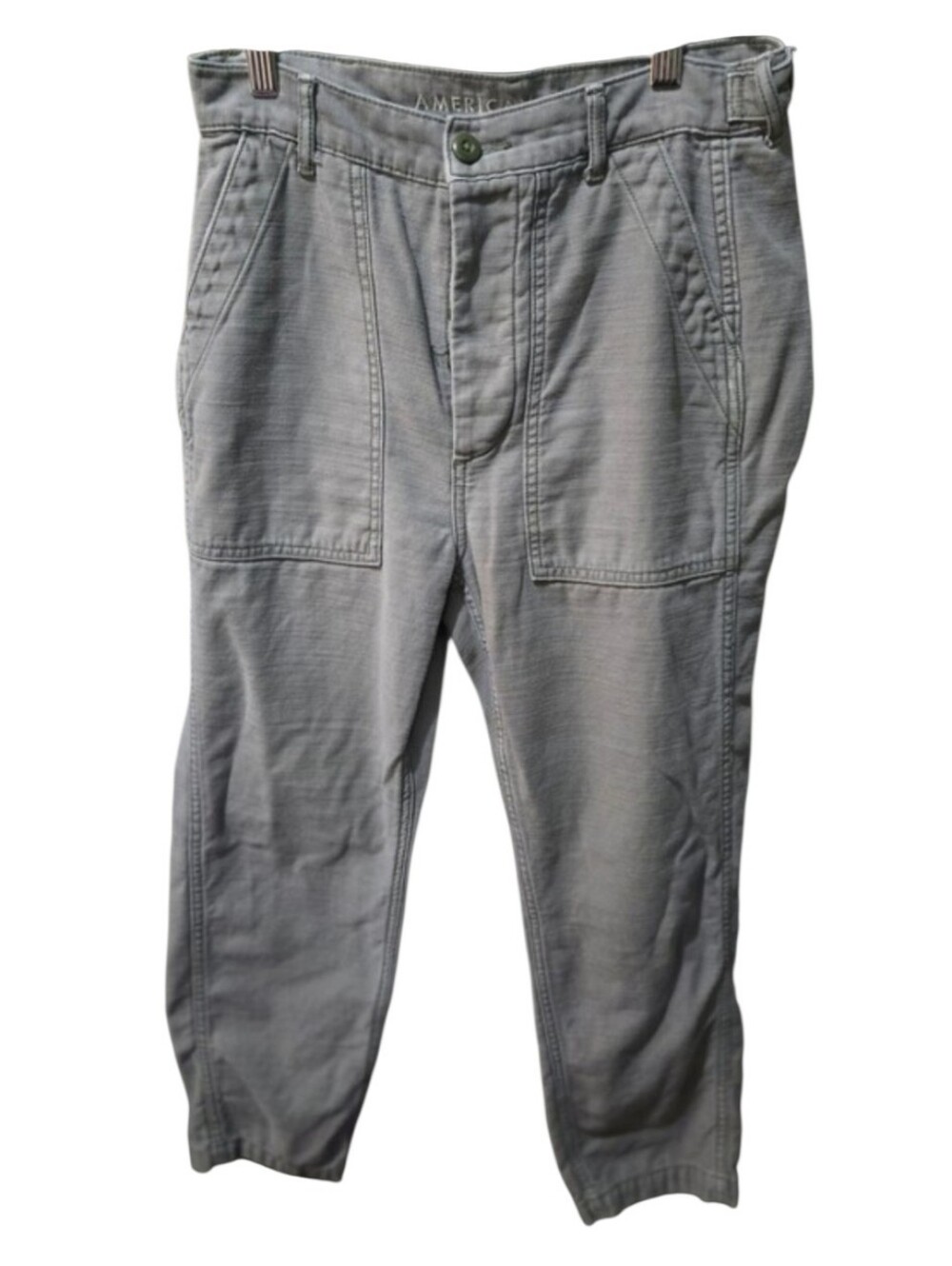 American Eagle Gray Utility Cargo Pants Womens 4 Short Button Fly Cotton